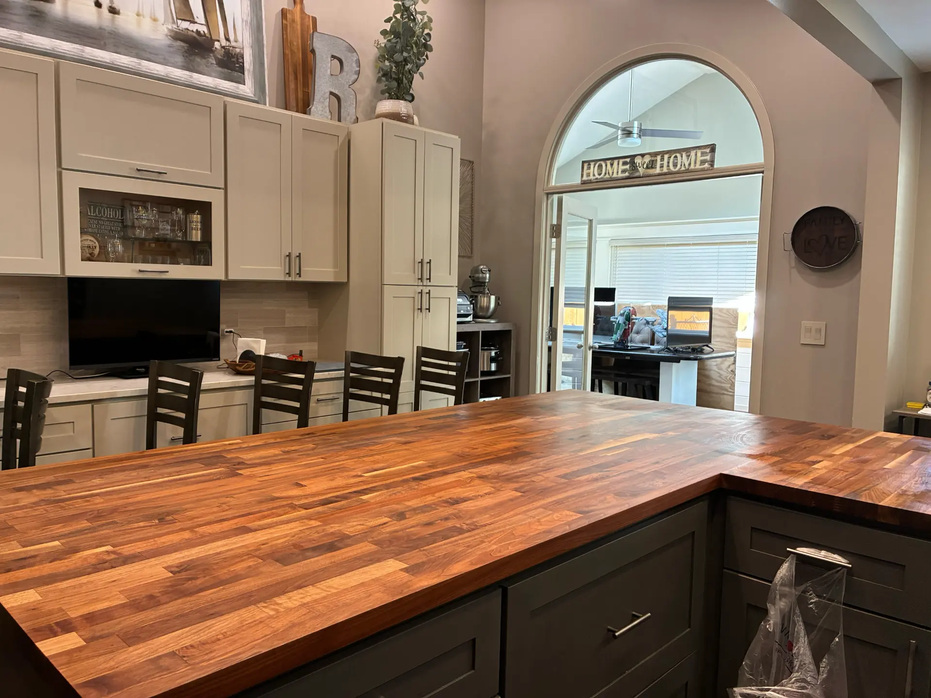 Kitchen island & cabinetry cleaned by Upkeep Standard in Elgin, Illinois